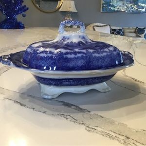 Vintage Flow Blue Covered Dish stamped & numbered
